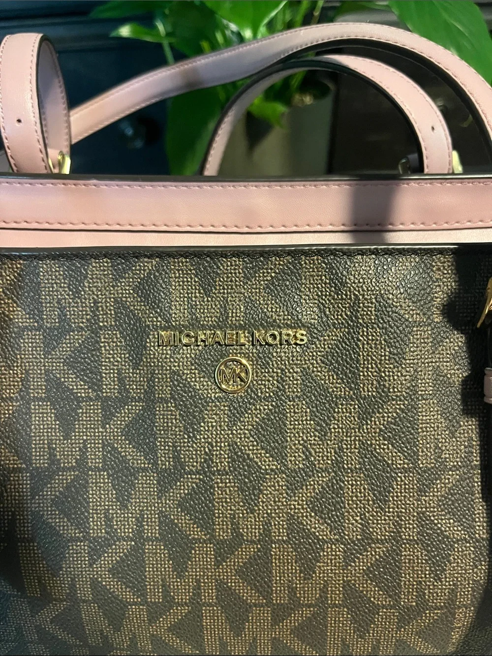 Michael Kors Brown Logo Tote with Pink Trim - Picture 2 of 5